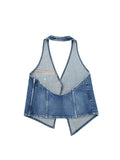 Znbbw TRAF Summer Sexy Camis Women Denim Blue Vest Woemn V Neck Halte Sleeveless Backless Asymmetric Top Female Tanks Y2K