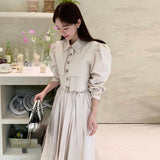 Znbbw Fashion Matching Sets Puff Sleeve Button Short Blouses High Waist Pleated Long Skirts Solid Color Design Women's Clothing