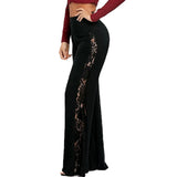 Znbbw Lace Patchwork Flare Pants for Women 2024 New Summer Thin Trousers Slim High Waist Solid Color Hollow Out Long Pants