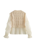 Znbbw TRAF Vintage Casual Chic Women Sweater Splice O-Neck Pullover Long Sleeve Knitted Sweater 2023 Autumn Holiday Sweater