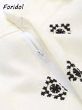 Znbbw Geometric Embroidery Wide Leg Spring Summer Women Beige Long Pants Zip Fashion Trousers Pantalones De Mujer Autumn Pants