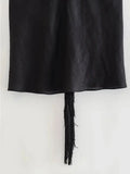Znbbw TRAF Y2K Tassels Women 2 Piece Sets 2023 Summer Sleeveless Backless Halter Crop Top Female Asymmetric Midi Skirt Suits