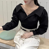 Znbbw Shirts Blouses Elegant Feminino Blusas Mujer Full Sleeve Camisas Clavicle Exposed Ropa Spring Lapel Womens Clothing