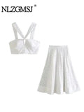 Znbbw TRAF Woman Embroidery 2 Pieces Midi Skirts Sets 2023 Crop Top Women Suit Casual Skirts Two Piece Set Womens Outfits