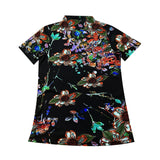 Znbbw Autumn Mesh Tshirts Women Short Sleeve Half Turtleneck Printed Floral Tees Girls Slim Elastic T Shirts Tops BH3878