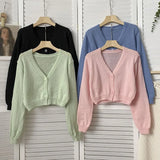 Znbbw Version Solid V-neck Sweater Casual Fashion Short Knit Long Sleeved Cardigan Sweater