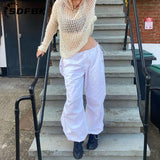 Znbbw Women Casual Baggy Cargo Pants Solid Low Waist Loose Streetwear Joggers Drawstring Y2K Chic Wide Leg Sweatpants Hippie Trousers