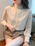 Znbbw Stand Collar Chiffon Blouse Shirt Long Sleeve Blouse Women Blusas Mujer De Moda 2023 Women Tops Blouses Femme Shirts E85