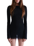 Znbbw Women Spring Autumn y2k Elegant Long Sleeve Backless Bodycon Mini Dress Vintage Solid Color Skinny Holiday Casual Dress