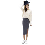 Znbbw Women Casual Split Pencil Skirt Calf-Length Ladies Cotton Solid Stretch Slim Skirts