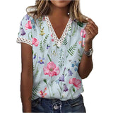 Znbbw V-neck Floral Print Blouse Women Short Sleeve Tops Fashion 2023 Cssual Shirts Female Loose Elegant Blouses Blusas 24785