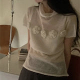 Znbbw Floral Patchwork Ropa Mujer Half High Collar Tops Short Sleeve T Shirt Korean Chic Camisetas Summer Knitted Clothes Women
