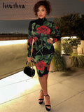 Znbbw Women Long Sleeve Bodycon Streetwear Party Club Floral Midi Dress 2023 Fall Clothing Wholesale Items For Business