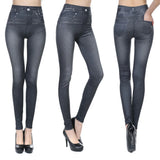 Znbbw Pockets Slim Skinny Jeggings Women's Denim Print Pants Fake Jeans Look Like High Waist Seamles Leggings