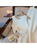 znbbw Spring Elegant Knitted Solid Color Two Piece Skirt Sets Fashion Women Lace Up Crop Tops Outfits Ladies Dress Suits