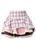 Znbbw Lolita Kawaii Two Piece Set Women Summer Korean Cute Mini Skirt Suit Female Sweet Heart-shaped Blouse£«Plaid Cake Skirt 2024