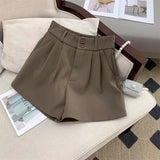 Znbbw Women High Waist Suit Shorts Summer Casual All Match Loose Shorts Y2K Female Korean Solid Button Wide Leg Pants New