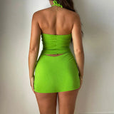Znbbw Women Outfits Sexy Halter Neck Crop Top And Mini Skirts Green Casual Summer Two Piece Sets Party Club Clothes