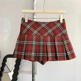 Znbbw Retro High Waist Mini Skirt Women Korean Elegant Plaid Pleated Skirt Y2K Casual Female Summer All Match Jk Skirts New