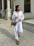 Znbbw White Lapel Lace Up Women Short Shitrs Casual Loose Lantern Sleeve Pleated Blouse 2024 Spring Summer Chic Sweet Soft Top