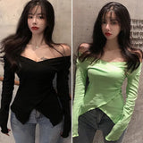 Znbbw T-shirt Sexy Split V-neck Bottoming Shirt Fashion Strapless T-shirt Top