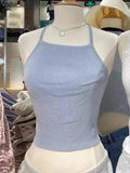 Znbbw Vintage Knitted Slim Camis Women Simple Summer Sexy Backless Cotton Lace-up Crop Top Sweet Cute Sleeveless Y2k Tank Tops