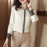 Znbbw Women Shirts and Blouses 2023 Long Sleeve Casual Turn-down Collar OL Style Women Satin Blouses Female Simplicity Tops