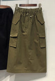 Znbbw Full Length Skirt Black Elastic Waist Y2k Skirts Cargo Skirts for Women Spring Summer Drawstring Girls Long Skirt