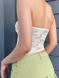 Znbbw Women y2k Lace Tube Tops Boat Neck Strapless Tank Tops Summer Backless Bandeau Shirts Streetwear