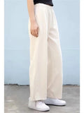 Znbbw Solid Loose Straight Pants Women Autumn Cotton Elastic High Waist Wide Leg Pants Woman Vintage Harajuku Beige Trousers