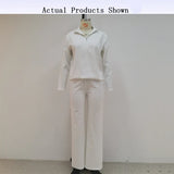 Znbbw Women Two Piece Set Autumn Fashion Commuting Solid V Neck Zipper Long Sleeves Pants Sets High Streetwear