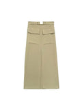Znbbw TRAF Women Long Skirts Retro Pockets Straight Dress Summer Spring Solid Cargo Skirt Female Streetwear