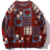 Znbbw Sweater Women Plaid Love Knitwear Harajuku Oversized Print Knit Jumpers Streetwear Korean Heart Casual Pullovers Tops