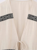 Znbbw TRAF Beige Cardigan Jackets Women 2023 Tassel Coat Loose Elegant Top Stylish Vintage Chic Trendy Folk Lace Up Top
