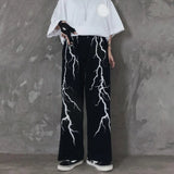 Znbbw Autumn Pants Lightning Print Casual Loose All Match Oversized Pantalones Draw String Punk Gothic Harajuku Y2k Clothes