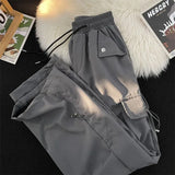 Znbbw Baggy Punk Cargo Pants Women Vintage Streetwear Pocket Drawstring Trousers BF High Waist Korean Joggers Wide Leg Pants