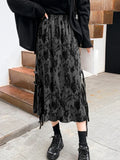 Znbbw Women's Fashion Vintage Skirts High Waist Tie Dye Tassel Pleated Forked Casual Loose Skirt Chinese Style All Match Clothing Y2k