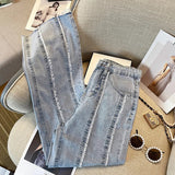Znbbw Vintage Jeans Raw Edge Stitching High Waist Pockets Lady Pantalones Spring Summer Casual Loose All Match Women Clothes