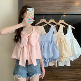 Znbbw Bow Camis Women Summer Fashion Solid Ruffles Casual Crop Tops Female Korean Chic Sleeveless Holiday All-match Tanks New