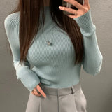 Znbbw Hollow Out Button Sweater Long Sleeve Ropa Mujer Spring Womens Clothing Korean Chic Pullover Tops O Neck Women Knitwears