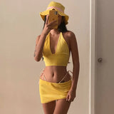 Znbbw Summer Yellow Set Backless Trendy Women's Wear