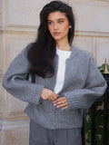 Znbbw O-neck Women Short Cardigan Retro Zipper Long Sleeve Knitted Sweater Female 2024 Casual Loose Solid Patchwork Sweaters