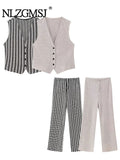 Znbbw TRAF Spring Autumn Vest Women Pants Suits Single Breasted 2piece Suits 2023 Women Casual Long Pant Suit Women Sets