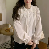 Znbbw Vintage Women White Shirt Preppy Style Fashion Elegant Female Long Sleeve Blouse Y2K Sweet Kawaii All Match Shirts