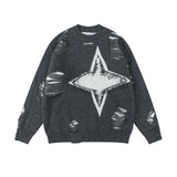 Znbbw Men's Sweater Y2k Vintage Star Fringe Hole-breaking Pullover Loose Knitted Jumper Sweaters Fashion Mens Designer Clothes