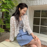 Znbbw Vintage Lace Hollow Knitted Embroidery Design Short Outerwear Cardigan Sunscreen Clothing Women's Top Thin