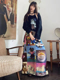 Znbbw Aesthetics Skirts for Women Cartoon Print High Waist Long Skirt Spring Summer Fashion Cute All Match Vintage Clothing
