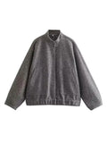 Znbbw TRAF 2023 Spring Warm Gray Jacket Women Outerwear With Button Autumn Bomber Jacket Coat Women Winter Coat Top women