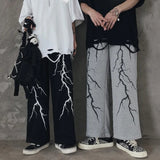 Znbbw Autumn Pants Lightning Print Casual Loose All Match Oversized Pantalones Draw String Punk Gothic Harajuku Y2k Clothes