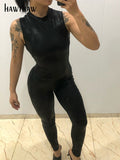 Znbbw Women Fashion Sleeveless Pu Leather Bodycon Black Jumpsuit Overalls One Piece Outfit 2023 Summer Clothes Wholesale Items